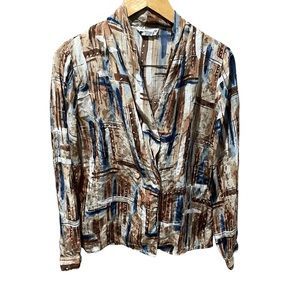 Vintage Eva Laurel Long Sleeve Colorful Wrap Satin Blouse Size 8